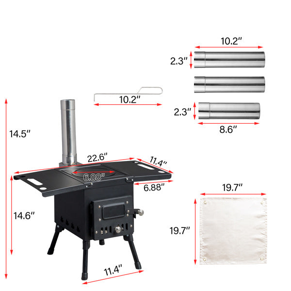 Wood Camping Stove Black 57.5*31*37cm Doba